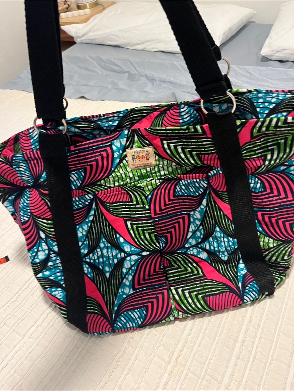 Bagamoyo Bold Multicolor Printed Tote Bag with Black Straps